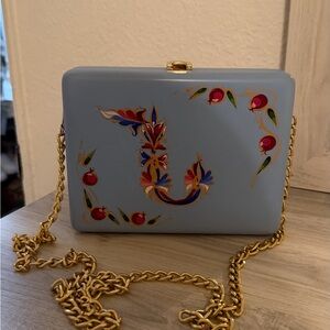 Elegant Blue ARMENIAN BRAND Handbag with Gold Chain